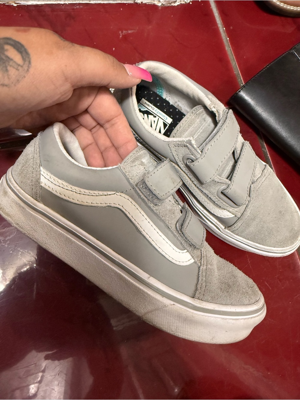 Vans Kids Gray Suede & Canvas Old Skool Velcro Sneakers